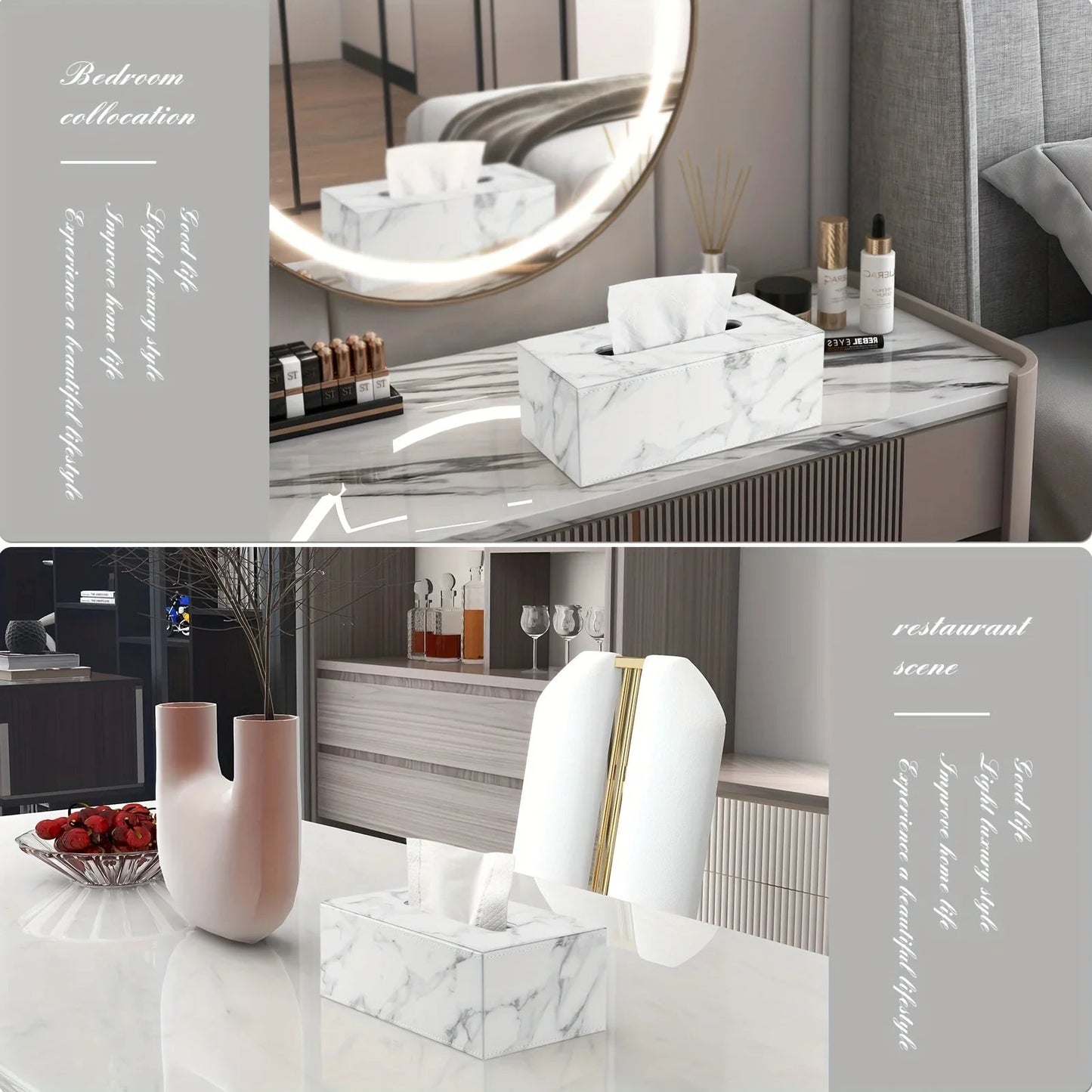 Tissue Box - Marble White Rectangular