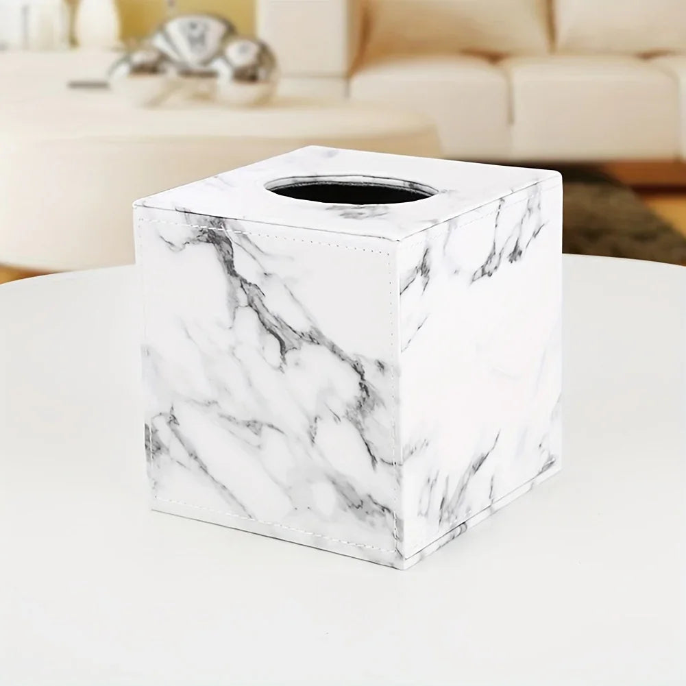 Tissue Box Holder - Elegant Marble Leather