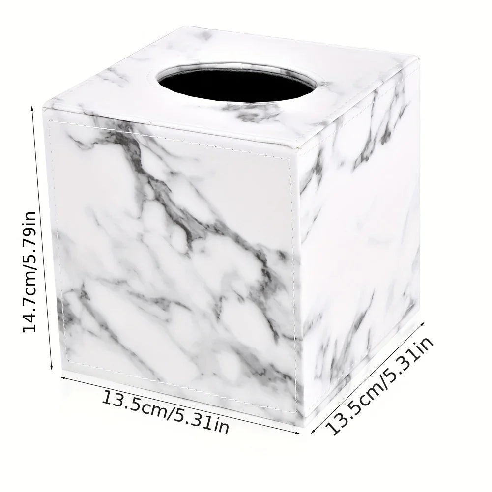 Tissue Box Holder - Elegant Marble Leather