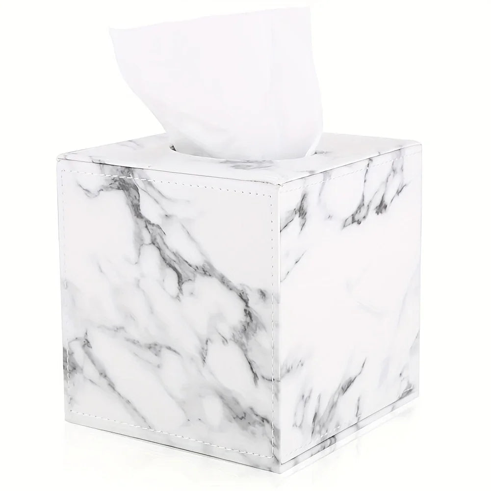 Tissue Box Holder - Elegant Marble Leather