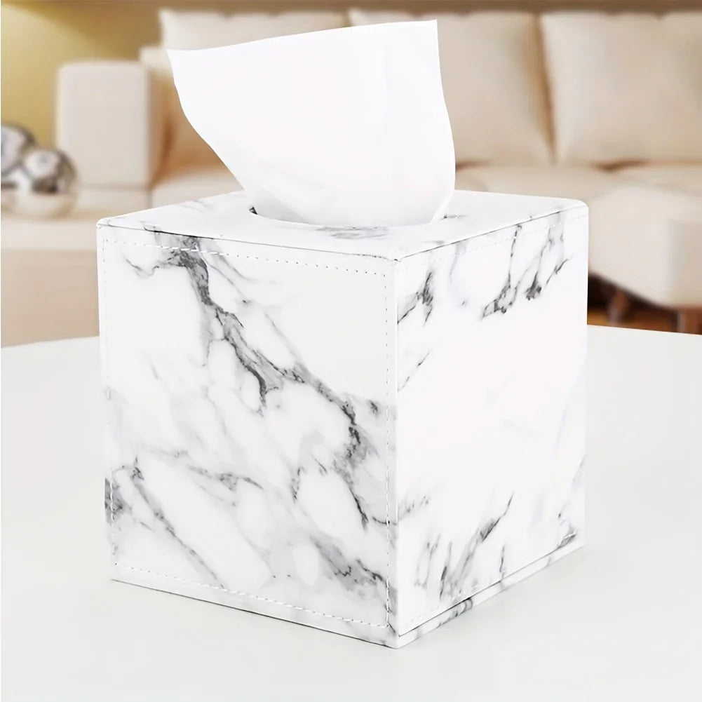 Tissue Box Holder - Elegant Marble Leather