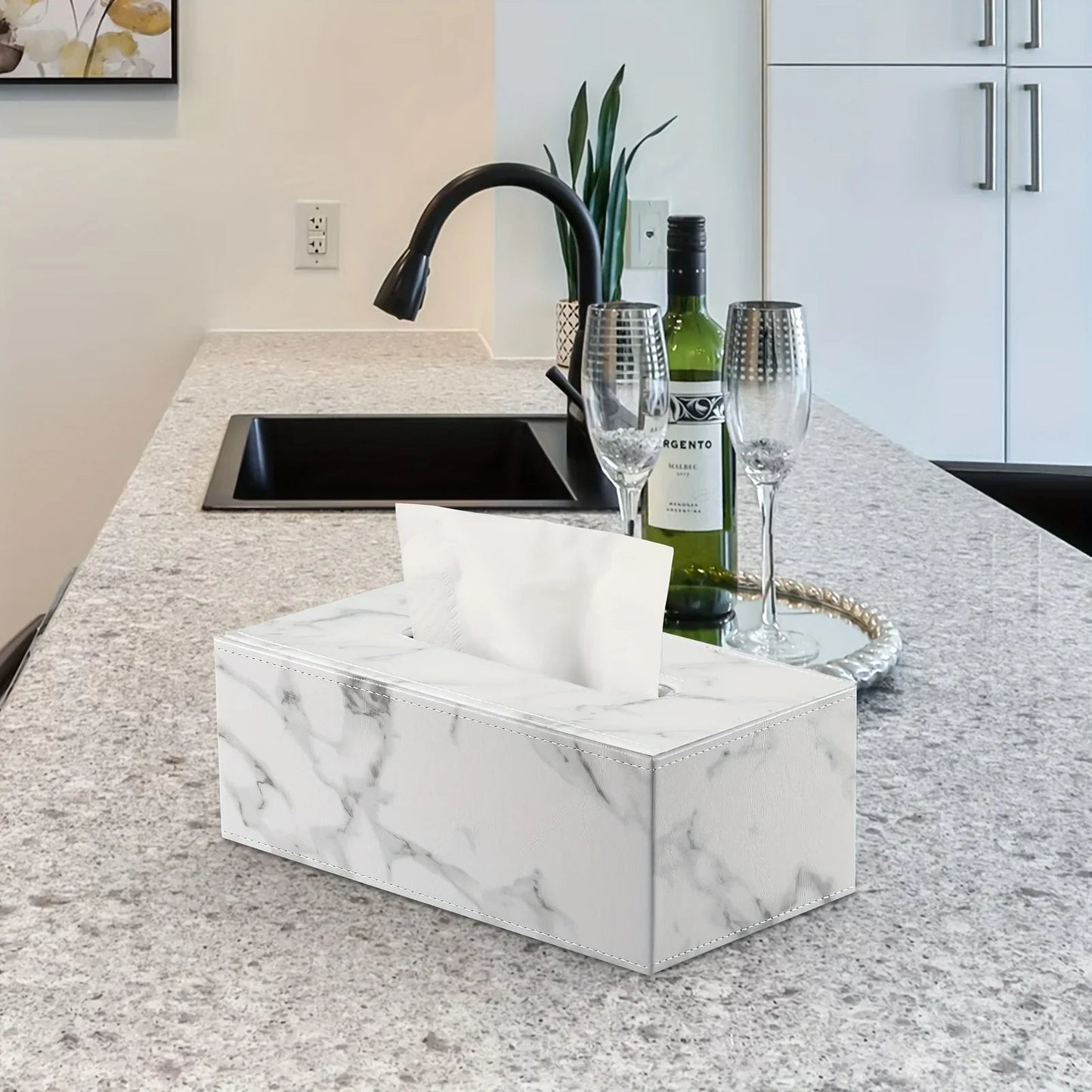 Tissue Box - Marble White Rectangular