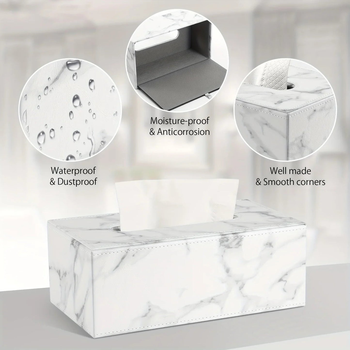 Tissue Box - Marble White Rectangular