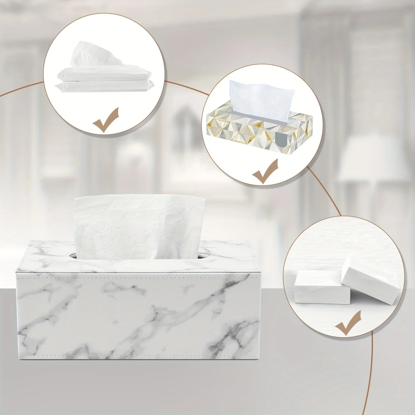 Tissue Box - Marble White Rectangular
