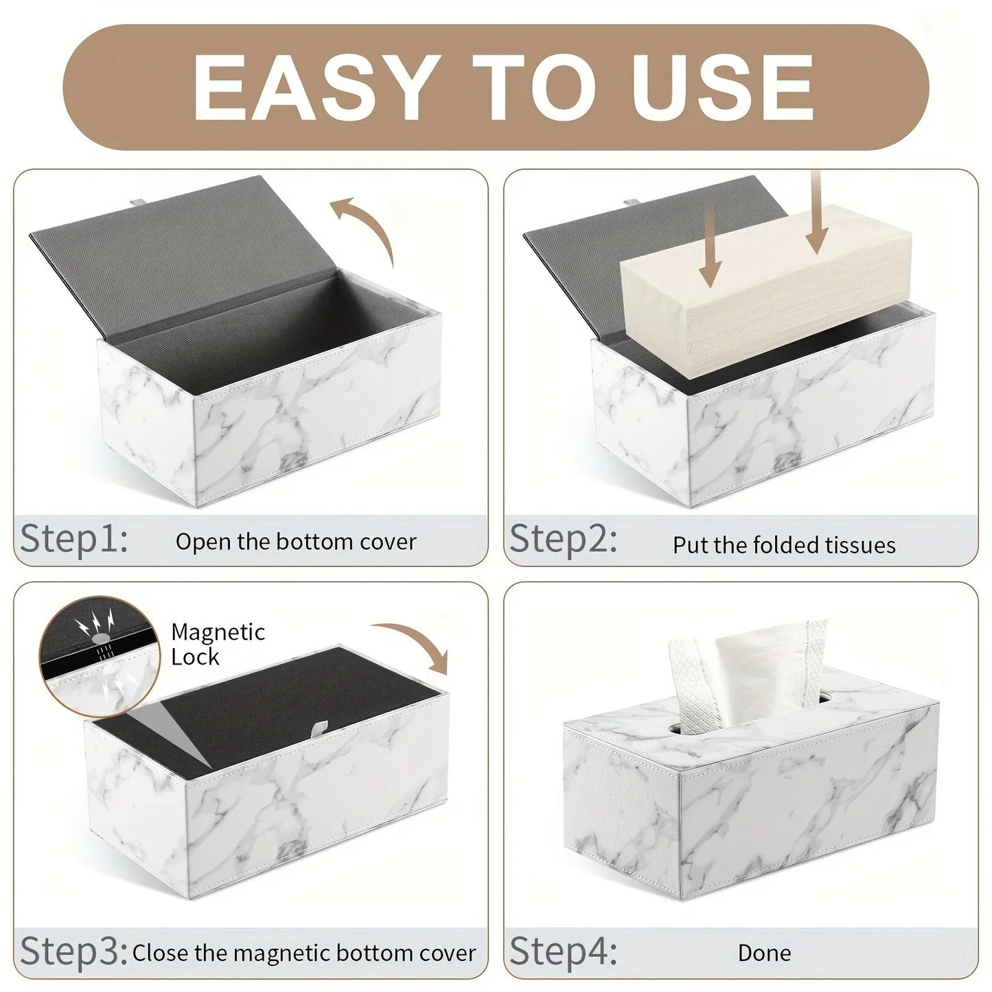 Tissue Box - Marble White Rectangular