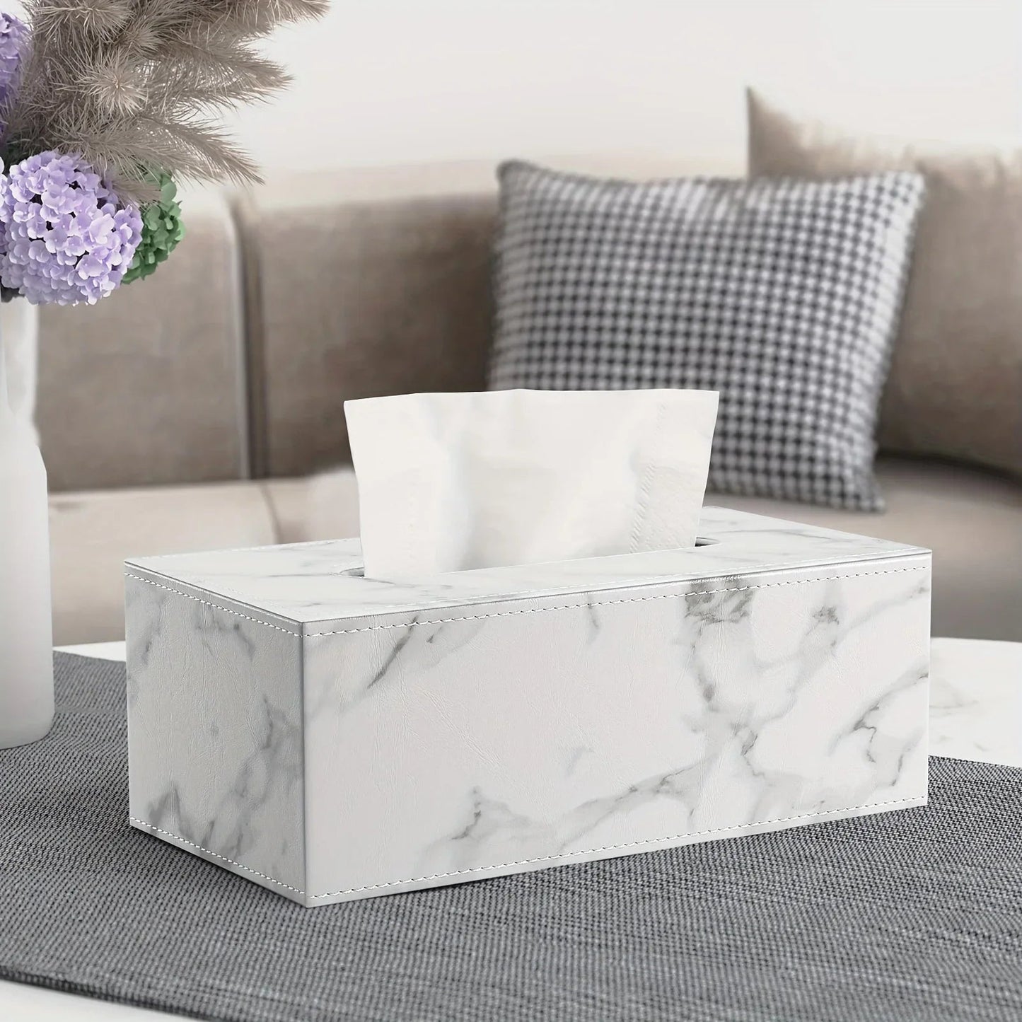 Tissue Box - Marble White Rectangular