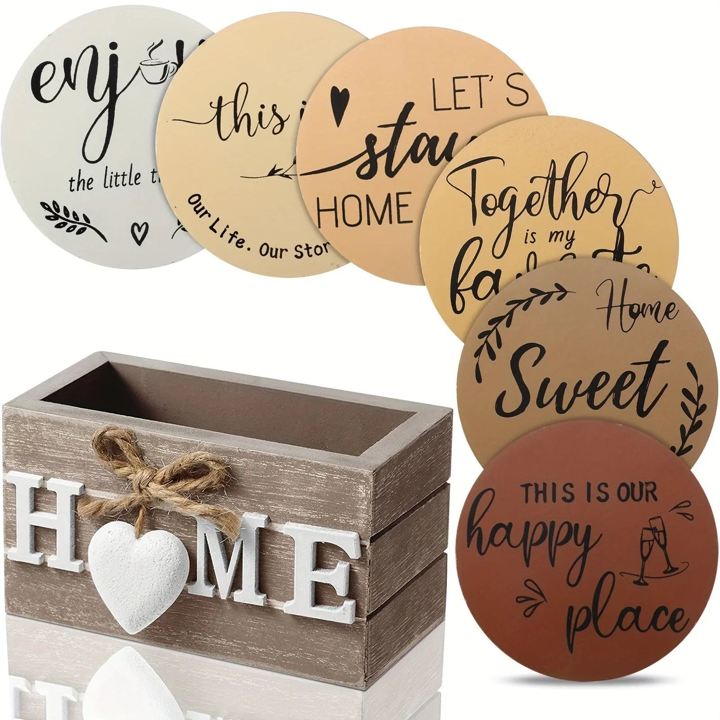 Wood Coasters - Brown Wooden Holder Set