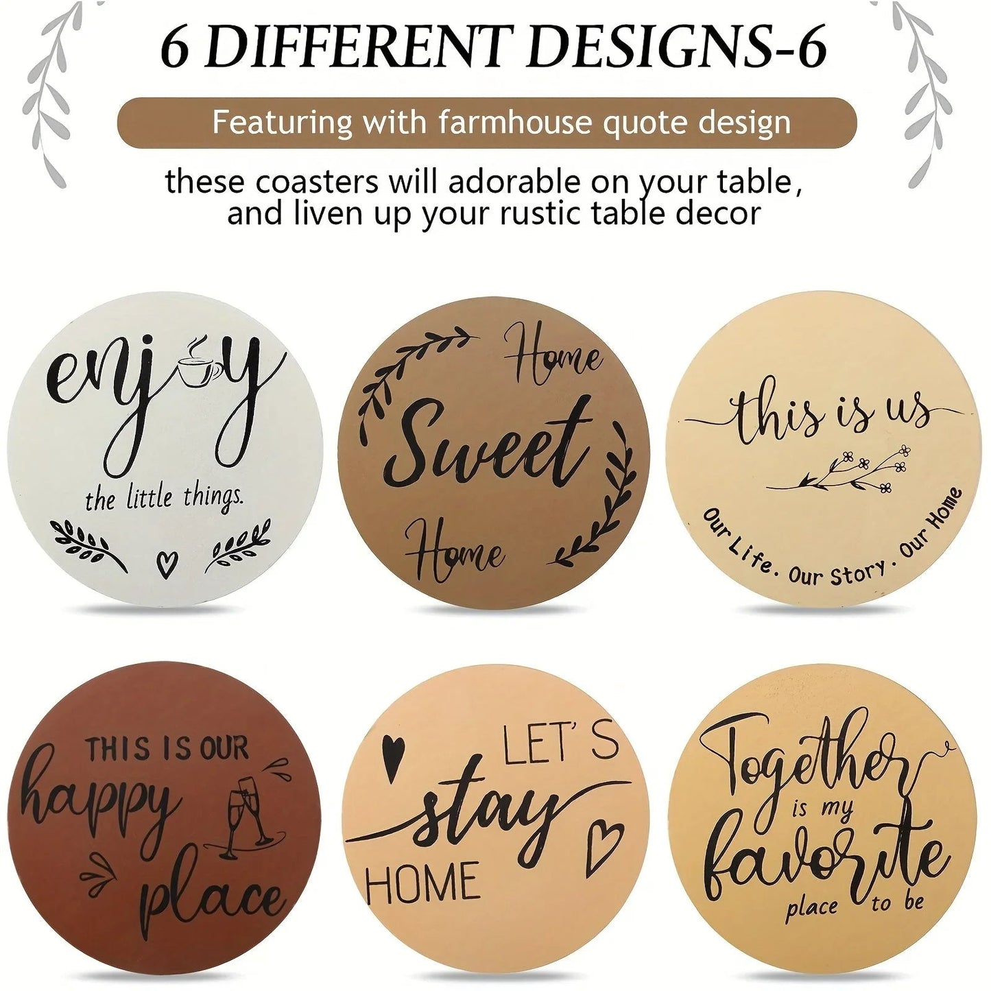 Wood Coasters - Brown Wooden Holder Set
