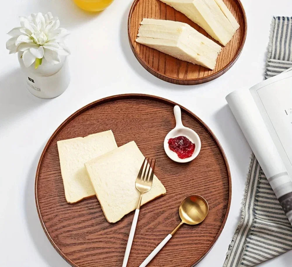 Wooden Serving Tray Round Natural Wood Platter